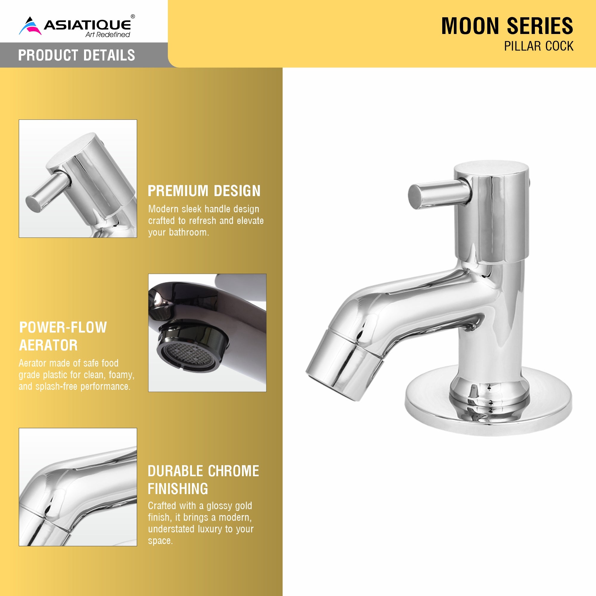 Asiatique Pillar Cock (MN-000), MOON Series Bathroom & Kitchen Faucets | Premium Modern Tap Collection