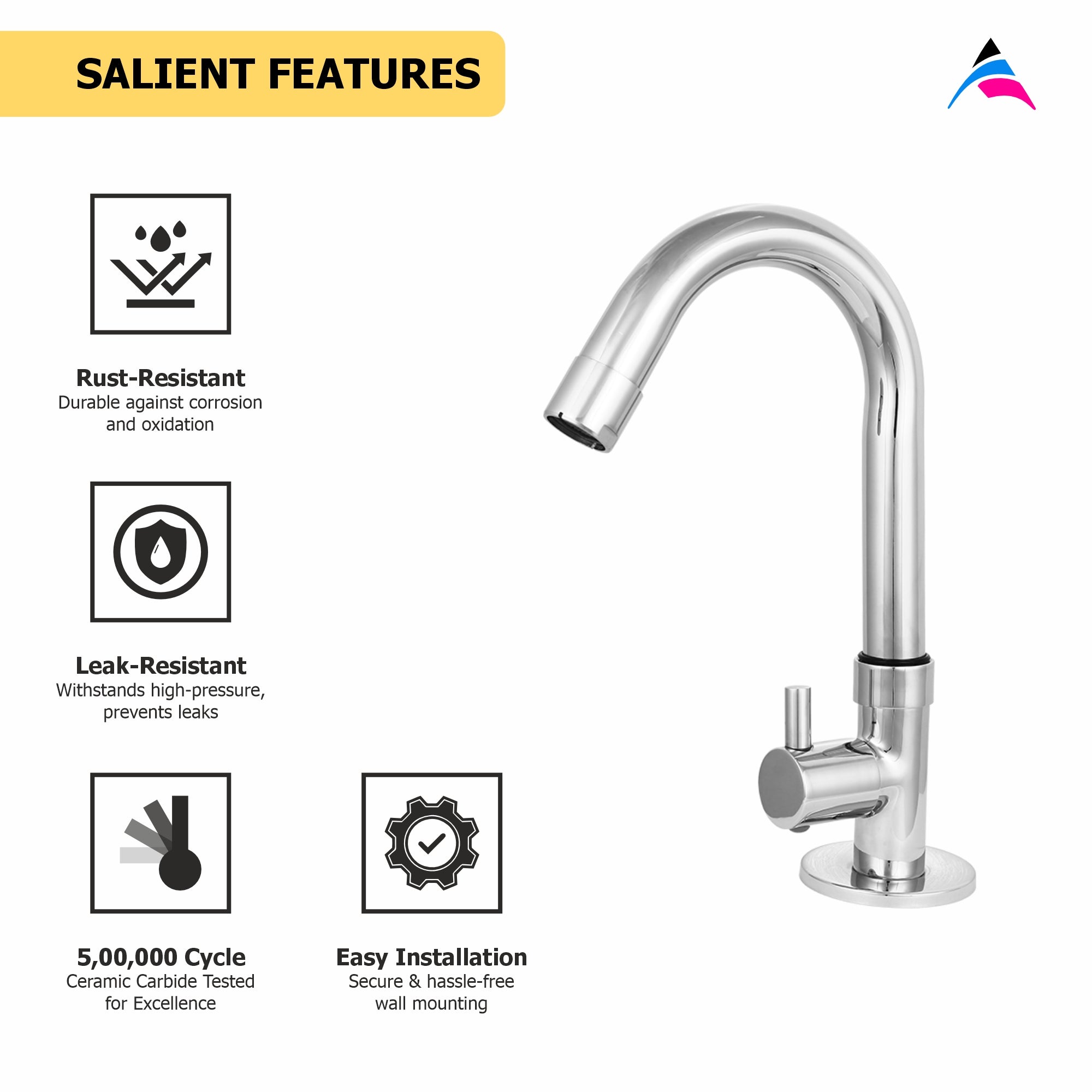 Asiatique Pillar Cock With Swivel ‘J’ Spout (MN-002), MOON Series Bathroom & Kitchen Faucets | Premium Modern Tap Collection