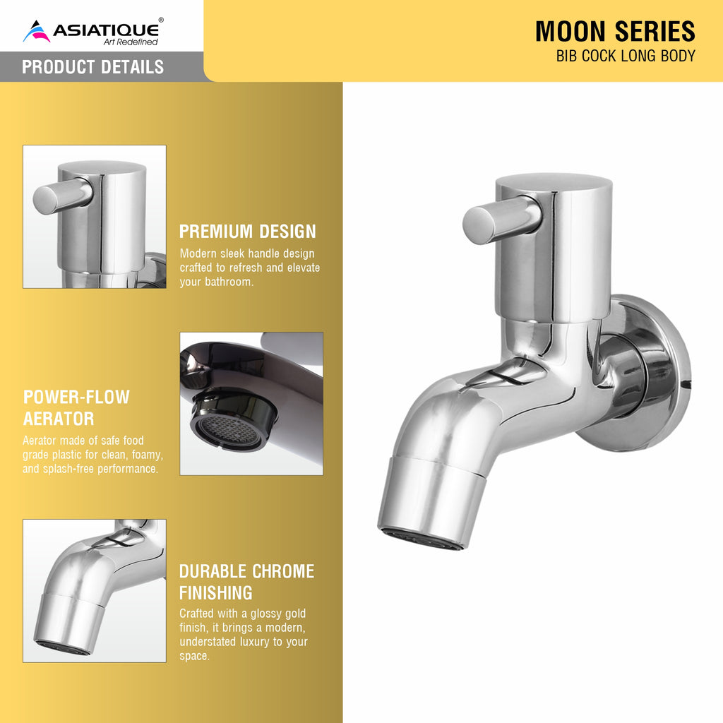 Asiatique Bib Cock Long Body (MN-004), MOON Series Bathroom & Kitchen Faucets | Premium Modern Tap Collection