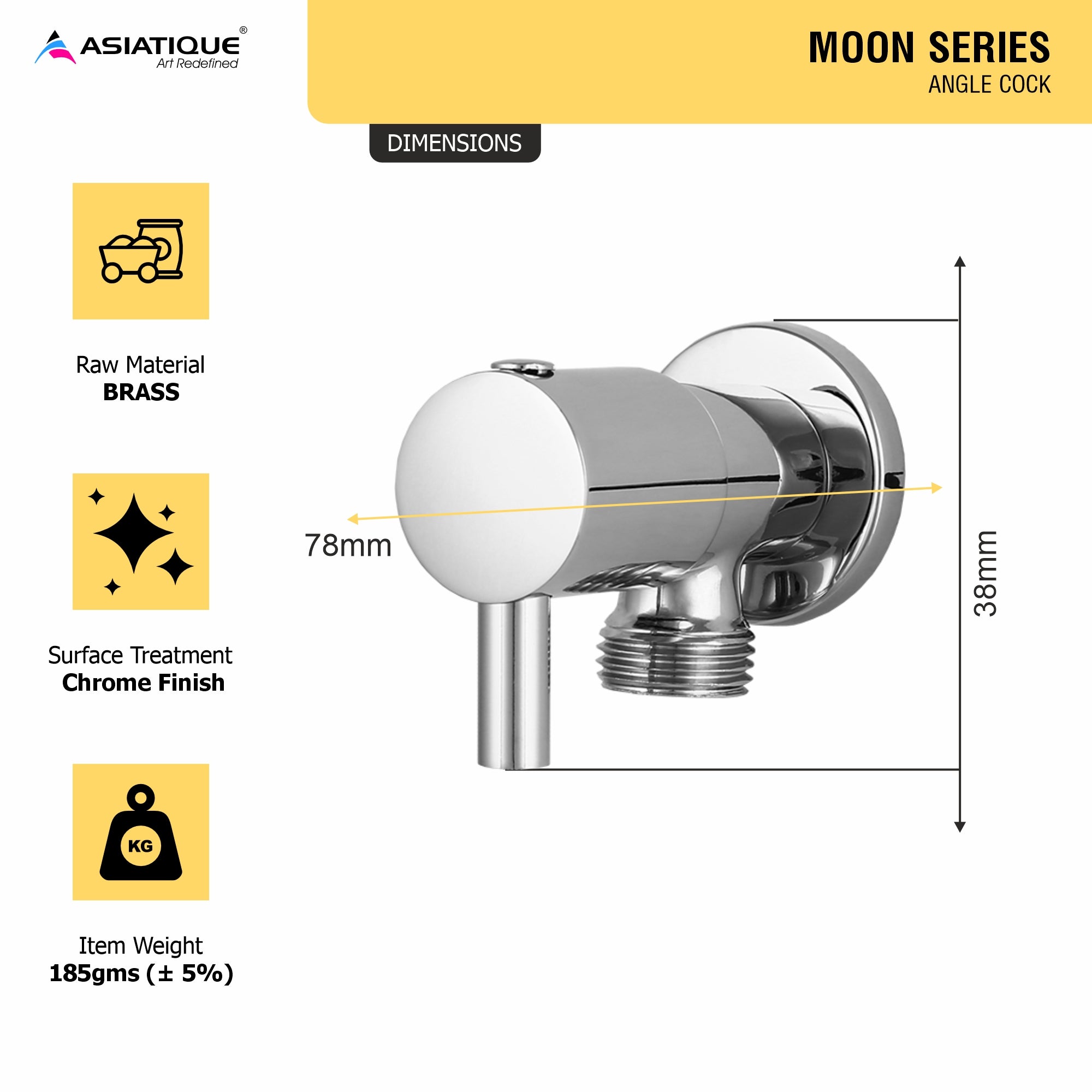 Asiatique Angle Cock (MN-005), MOON Series Bathroom & Kitchen Faucets | Premium Modern Tap Collection