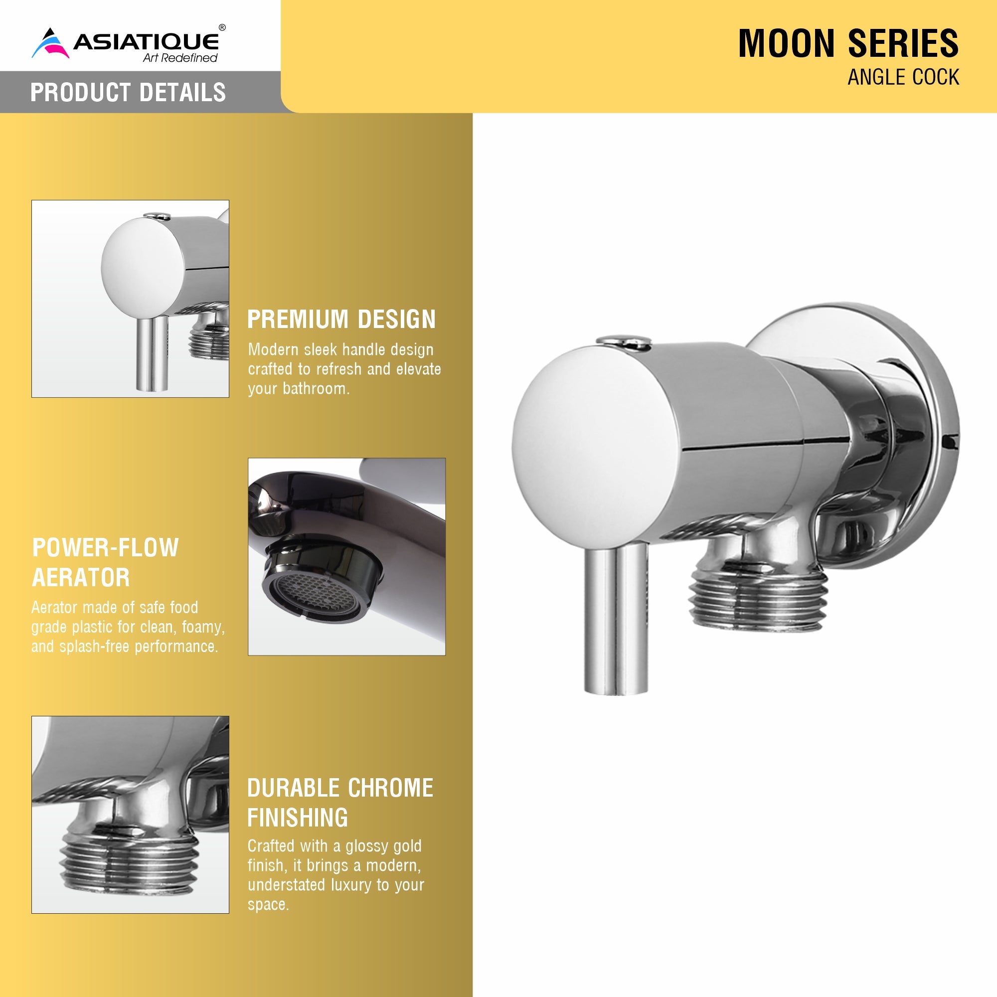Asiatique Angle Cock (MN-005), MOON Series Bathroom & Kitchen Faucets | Premium Modern Tap Collection