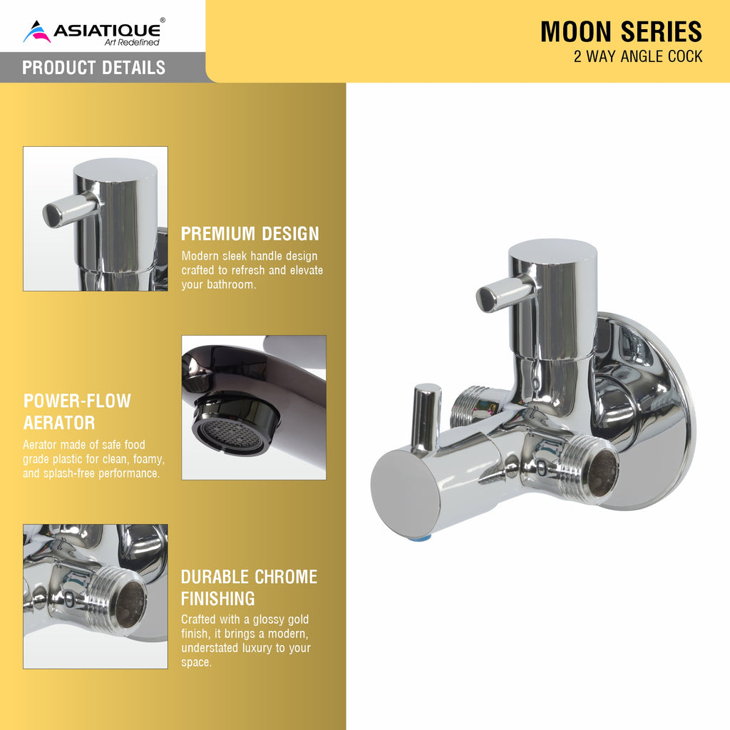 Asiatique 2 Way Angle Cock (MN-005TW), MOON Series Bathroom & Kitchen Faucets | Premium Modern Tap Collection