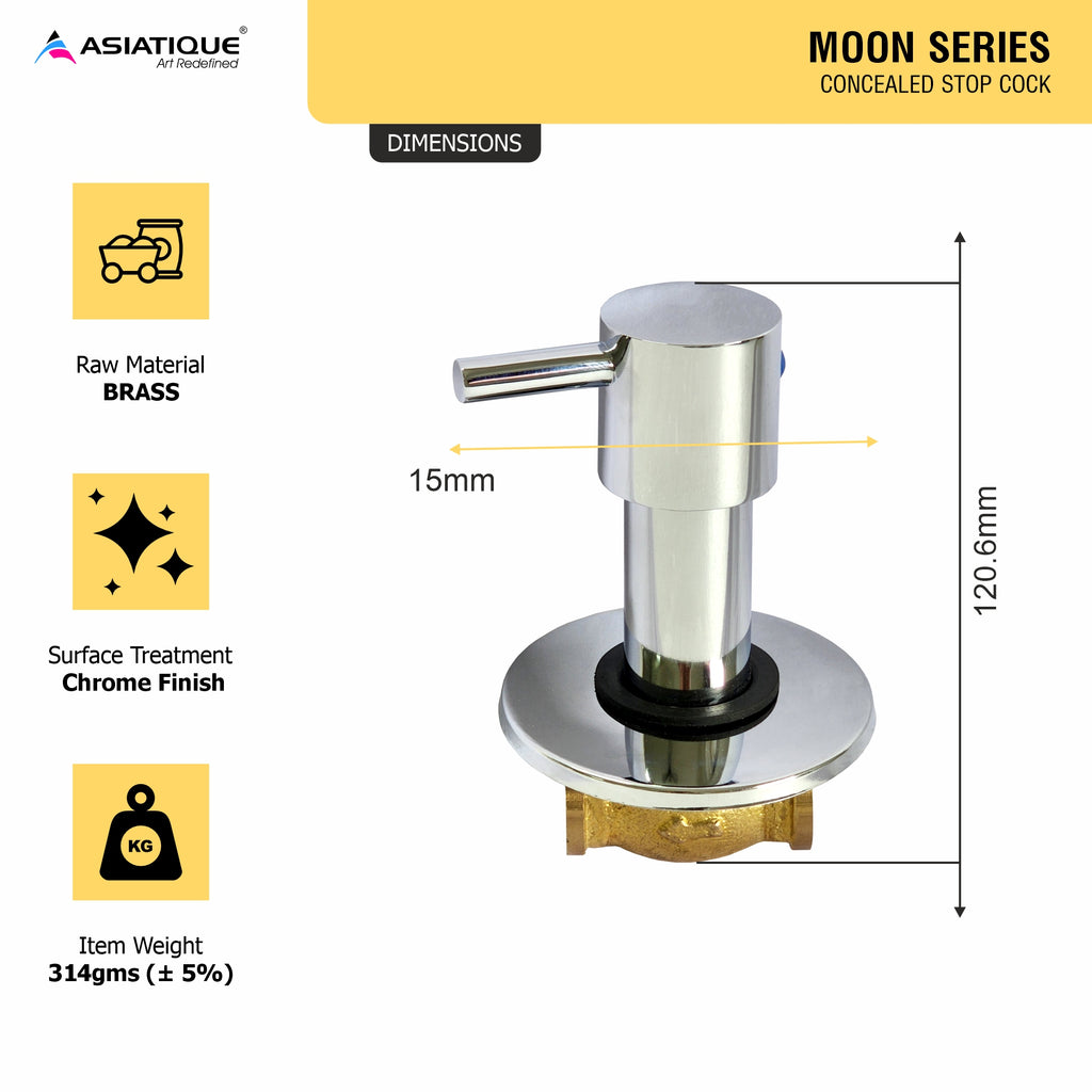 Asiatique Concealed Stop Cock 15mm (MN-006), MOON Series Bathroom & Kitchen Faucets | Premium Modern Tap Collection