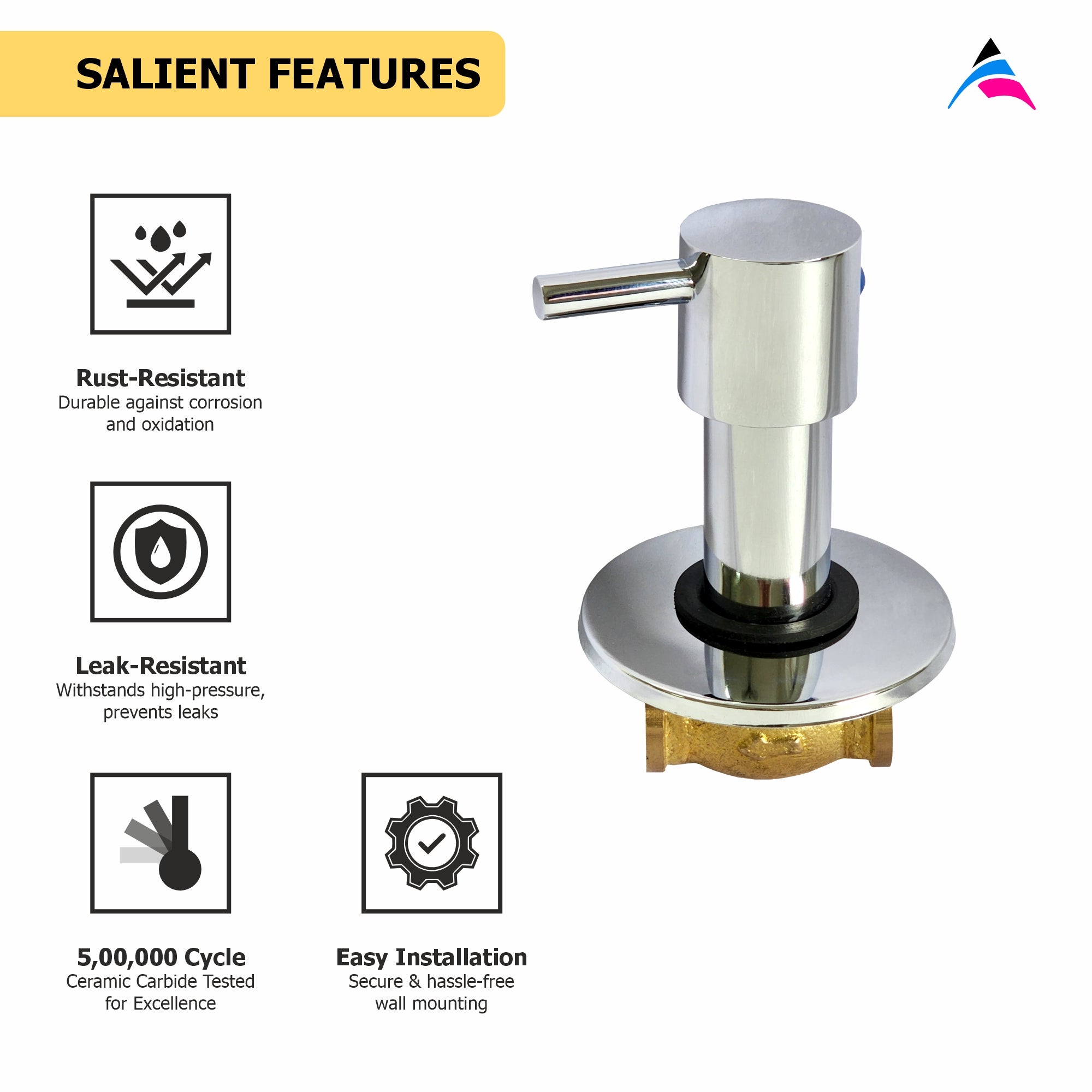 Asiatique Concealed Stop Cock 15mm (MN-006), MOON Series Bathroom & Kitchen Faucets | Premium Modern Tap Collection