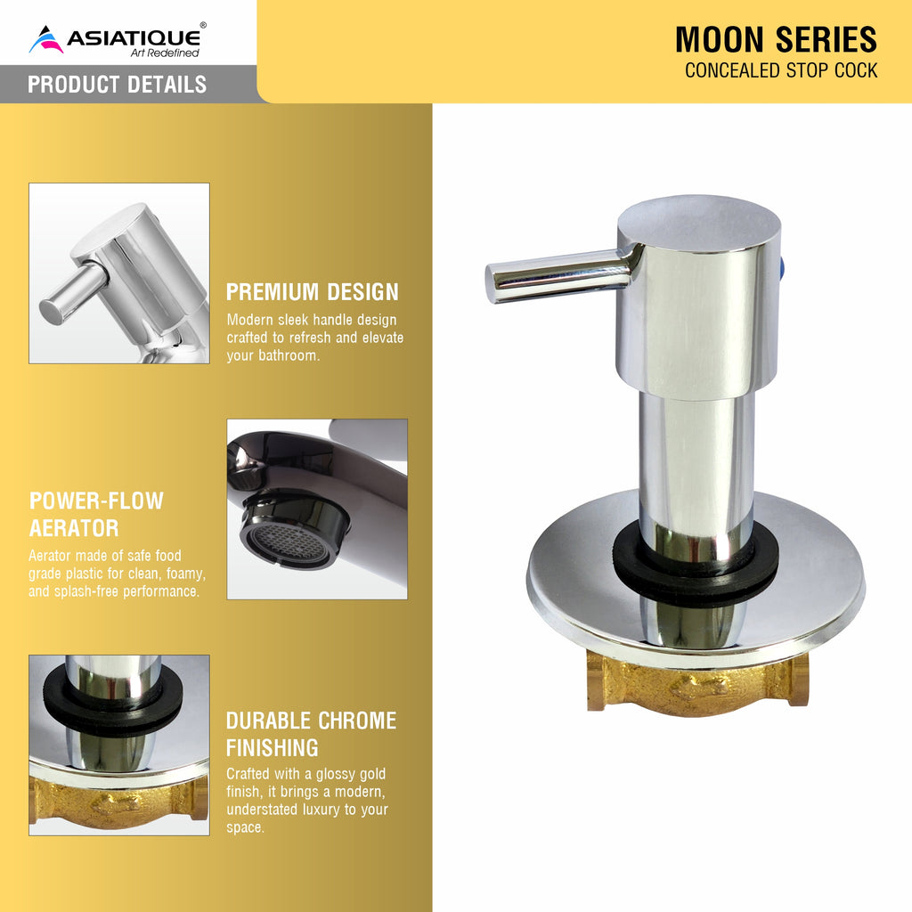 Asiatique Concealed Stop Cock 15mm (MN-006), MOON Series Bathroom & Kitchen Faucets | Premium Modern Tap Collection