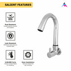 Asiatique Sink Cock With Swivel ‘J’ Spout Wall Mounted (MN-008), MOON Series Bathroom & Kitchen Faucets | Premium Modern Tap Collection