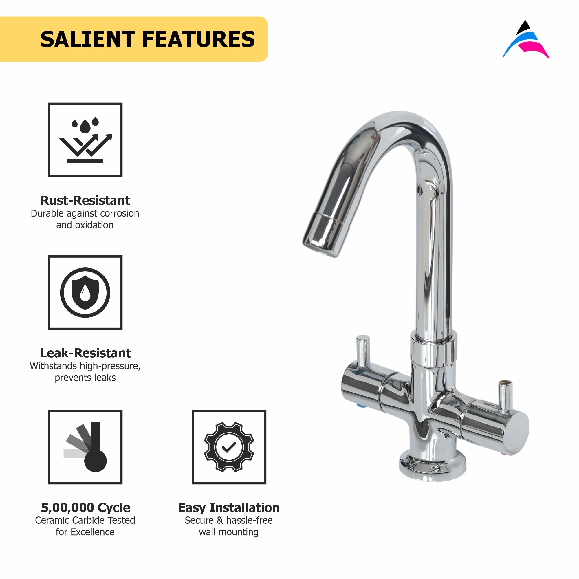 Asiatique C/H Basin Mixer ‘J’ Spout (MN-011), MOON Series Bathroom & Kitchen Faucets | Premium Modern Tap Collection