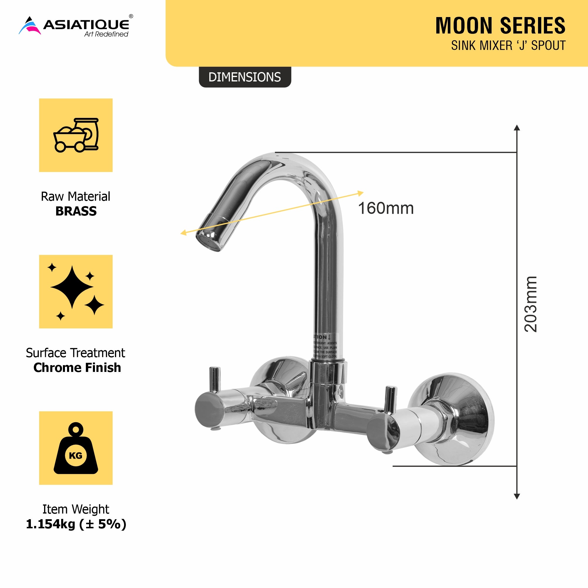 Asiatique Sink Mixer ‘J’ Spout (MN-013), MOON Series Bathroom & Kitchen Faucets | Premium Modern Tap Collection
