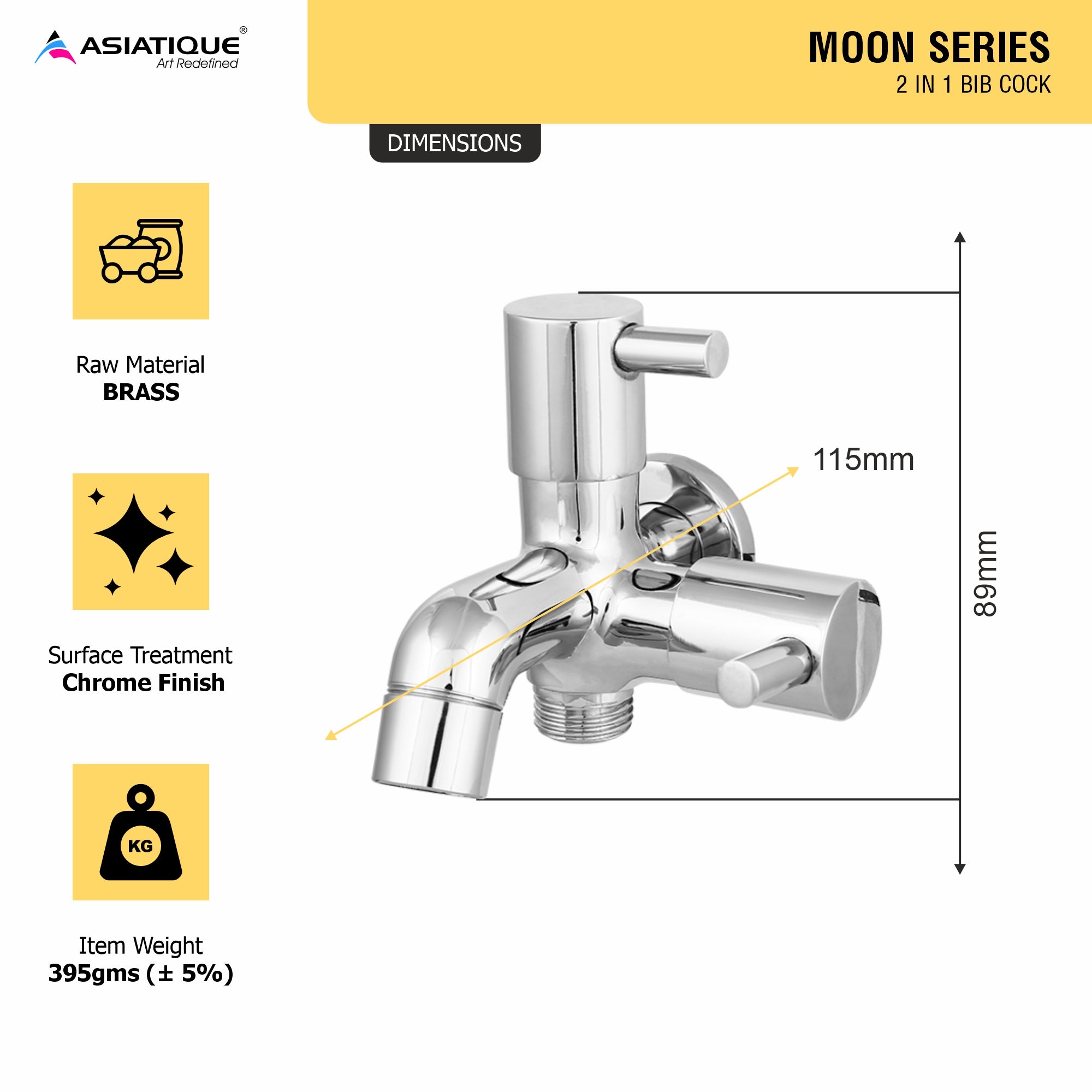 Asiatique 2 in 1 Bib Cock (MN-015), MOON Series Bathroom & Kitchen Faucets | Premium Modern Tap Collection