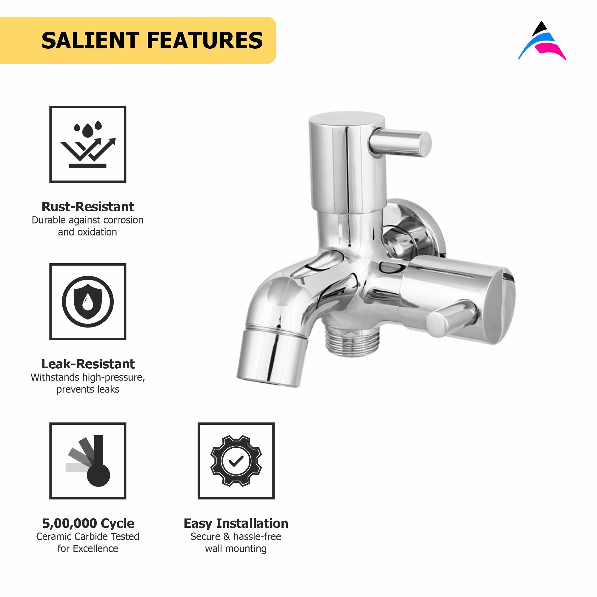 Asiatique 2 in 1 Bib Cock (MN-015), MOON Series Bathroom & Kitchen Faucets | Premium Modern Tap Collection