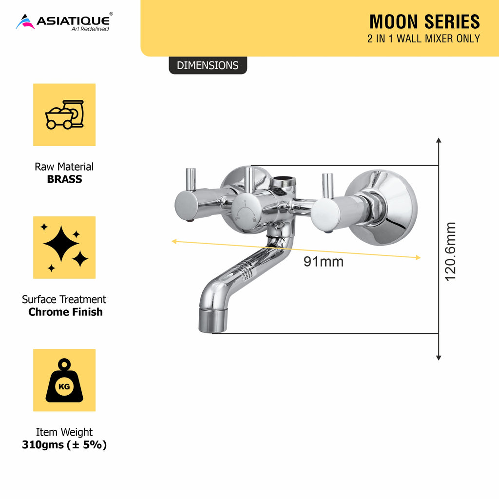 Asiatique 2 in 1 Wall Mixer Only (MN-017), MOON Series Bathroom & Kitchen Faucets | Premium Modern Tap Collection
