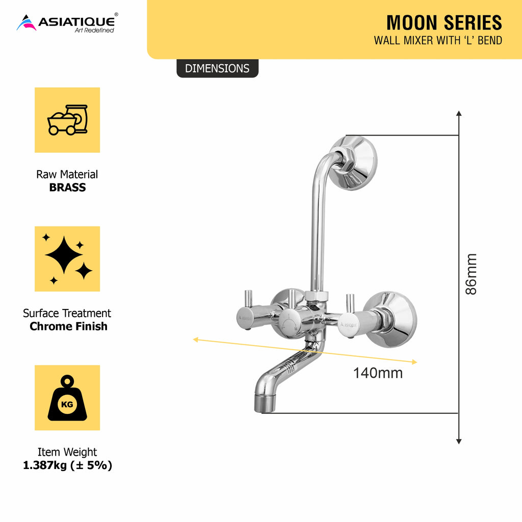 Asiatique Wall Mixer With ‘L’ Bend (MN-017L), MOON Series Bathroom & Kitchen Faucets | Premium Modern Tap Collection