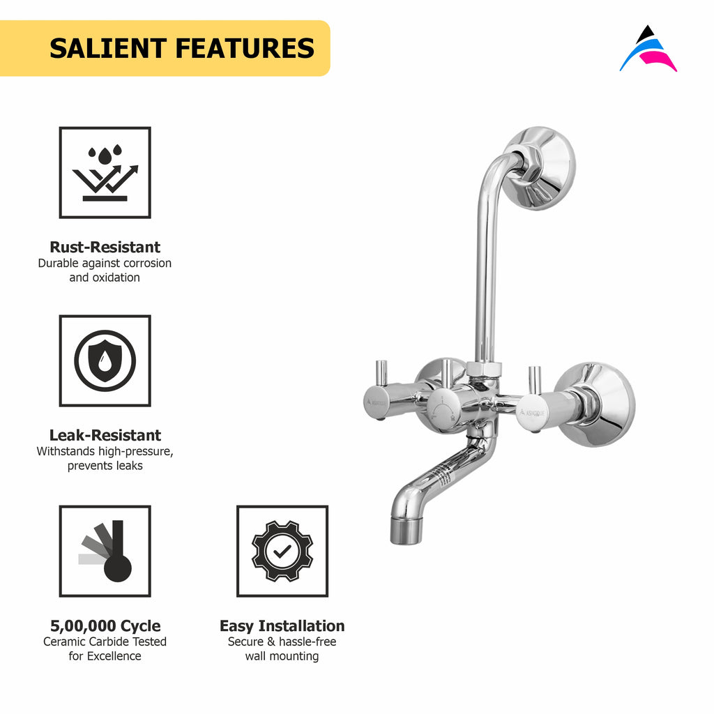 Asiatique Wall Mixer With ‘L’ Bend (MN-017L), MOON Series Bathroom & Kitchen Faucets | Premium Modern Tap Collection
