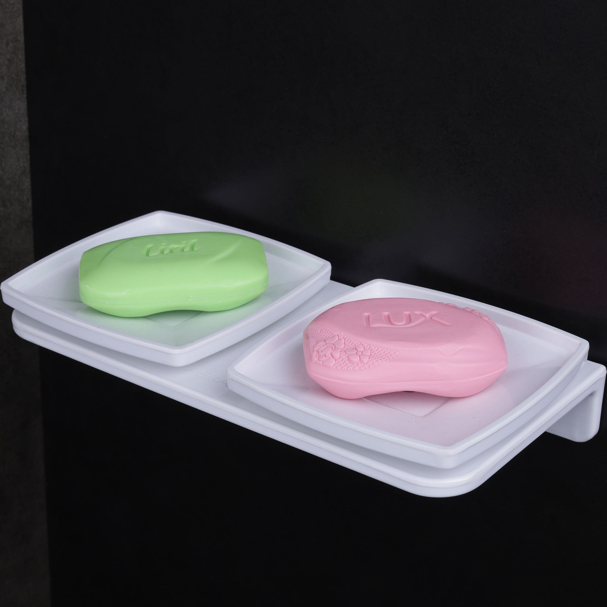 ASIATIQUE Semi Ceramic Double Soap Holder NX-510 | Wall Mounted Dual Soap Dish with Water Drain | Bathroom Soap Stand | 15.47 Inch