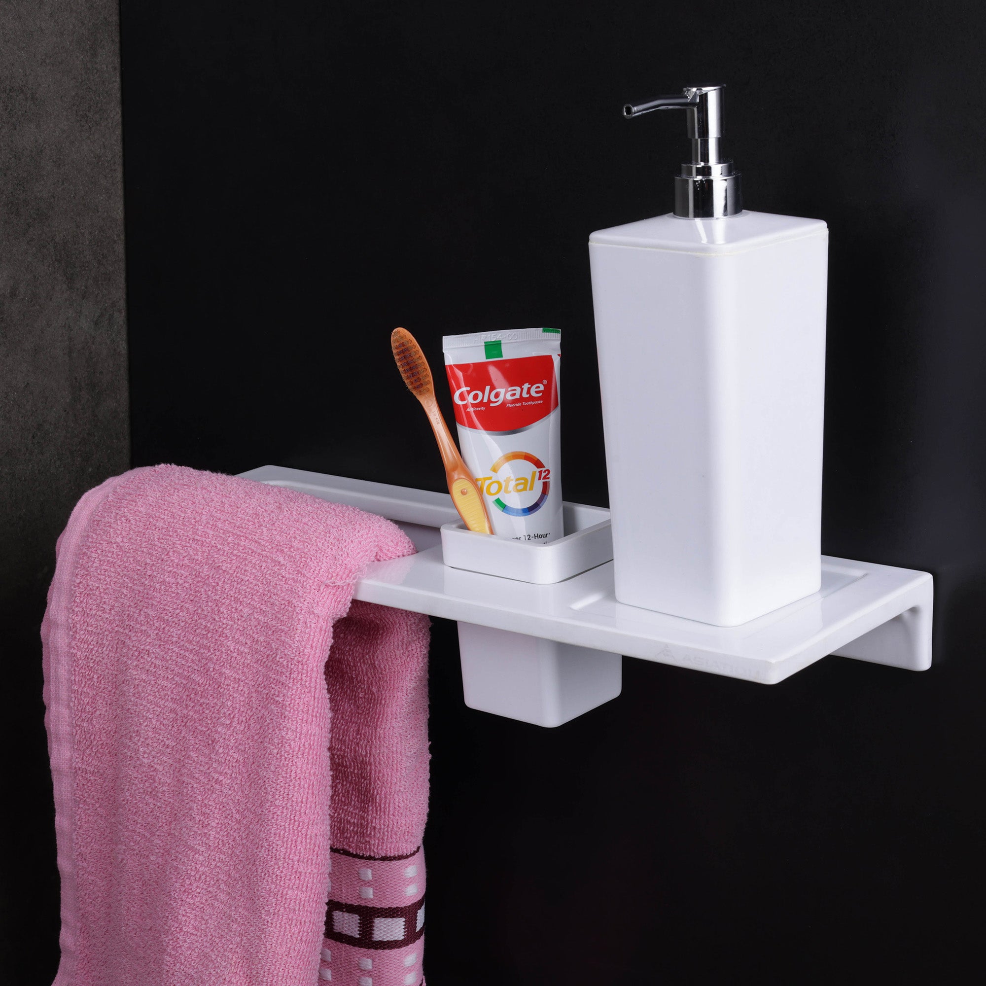 ASIATIQUE Semi Ceramic 3 In 1 Sink Rack NX-503 | Wall Mounted Bathroom Sink Organizer with Towel Holder & Storage Shelf | Modern Bathroom Accessory
