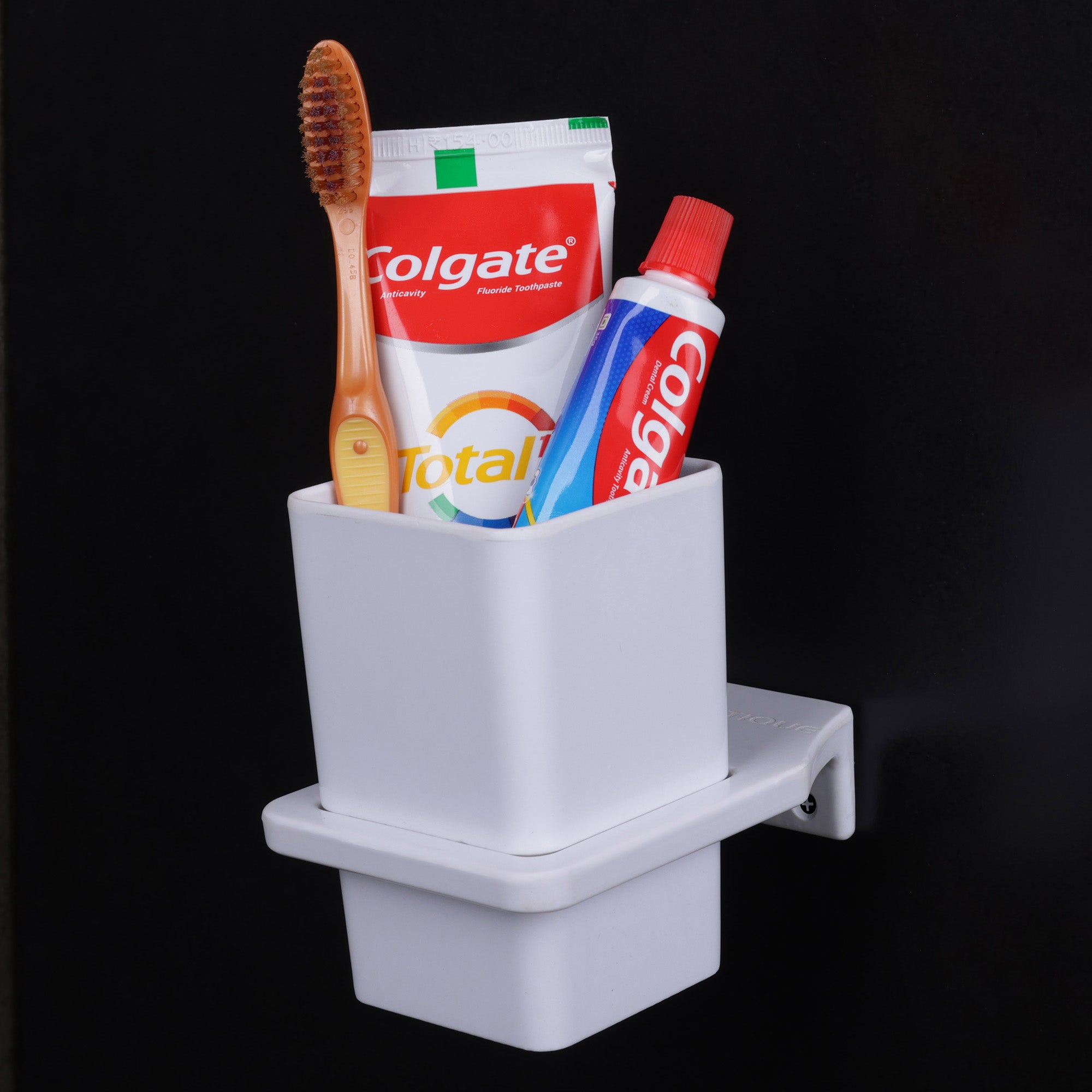 ASIATIQUE Semi Ceramic Tooth Brush Holder NX-502 | Wall Mounted Bathroom Toothbrush & Toothpaste Holder | Modern Bathroom Organizer