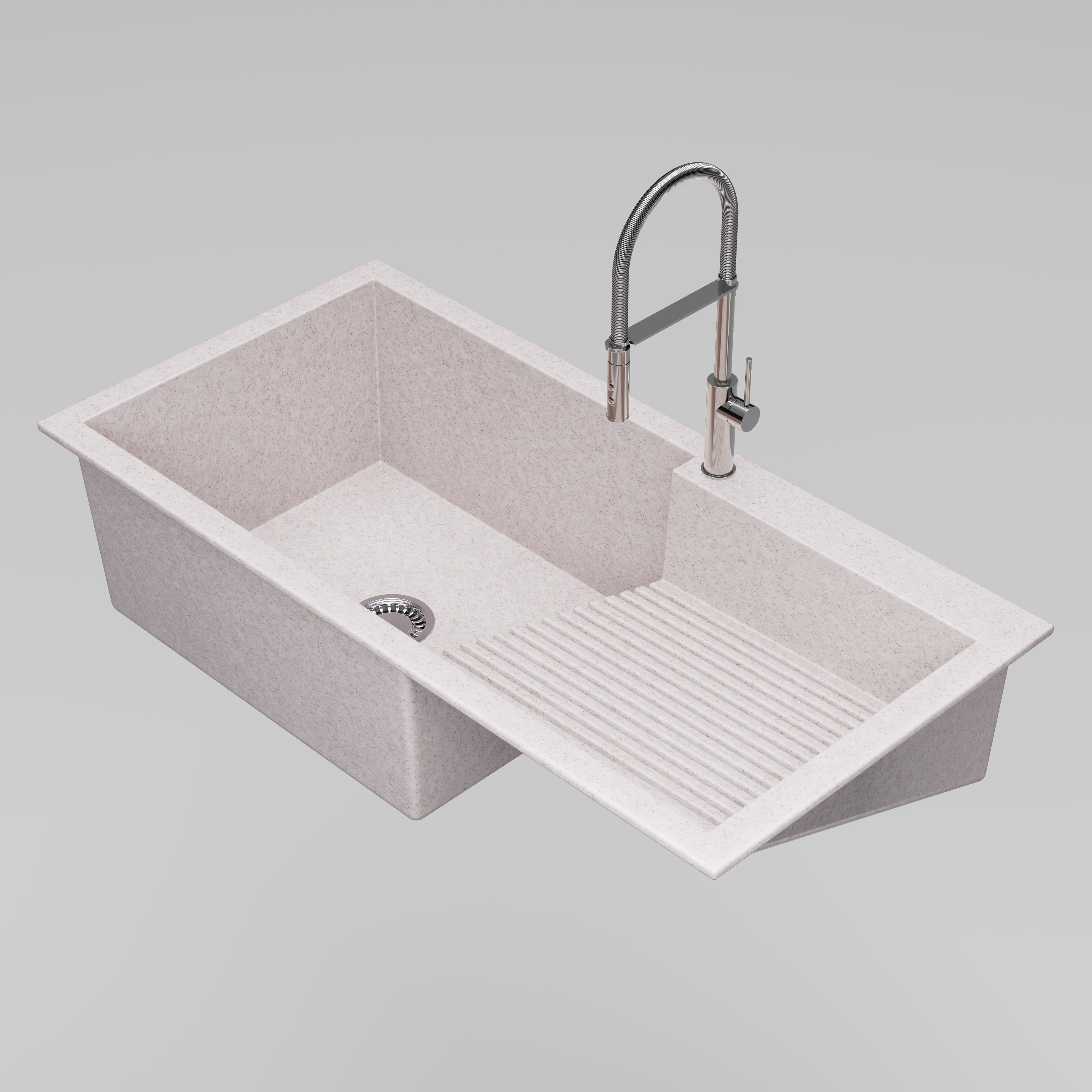 Asiatique Single Bowl Laundry Quartz Kitchen Sink (D403 - QUEEN), Granite Finish, 304 Grade SS coupling, Slop Drain, Noise Reduction Design | 40 x 20 x 10 inches