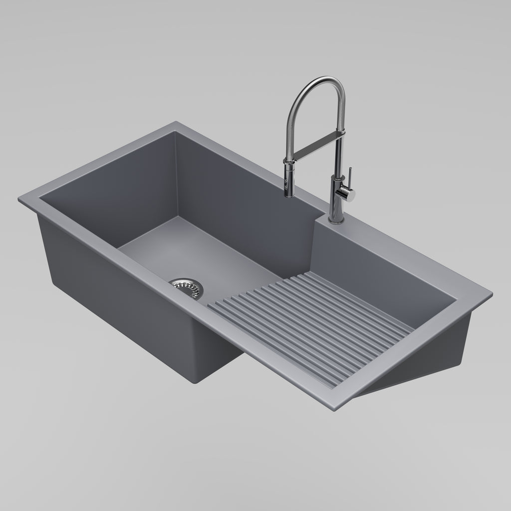 Asiatique Single Bowl Laundry Quartz Kitchen Sink (D403 - QUEEN), Granite Finish, 304 Grade SS coupling, Slop Drain, Noise Reduction Design | 40 x 20 x 10 inches