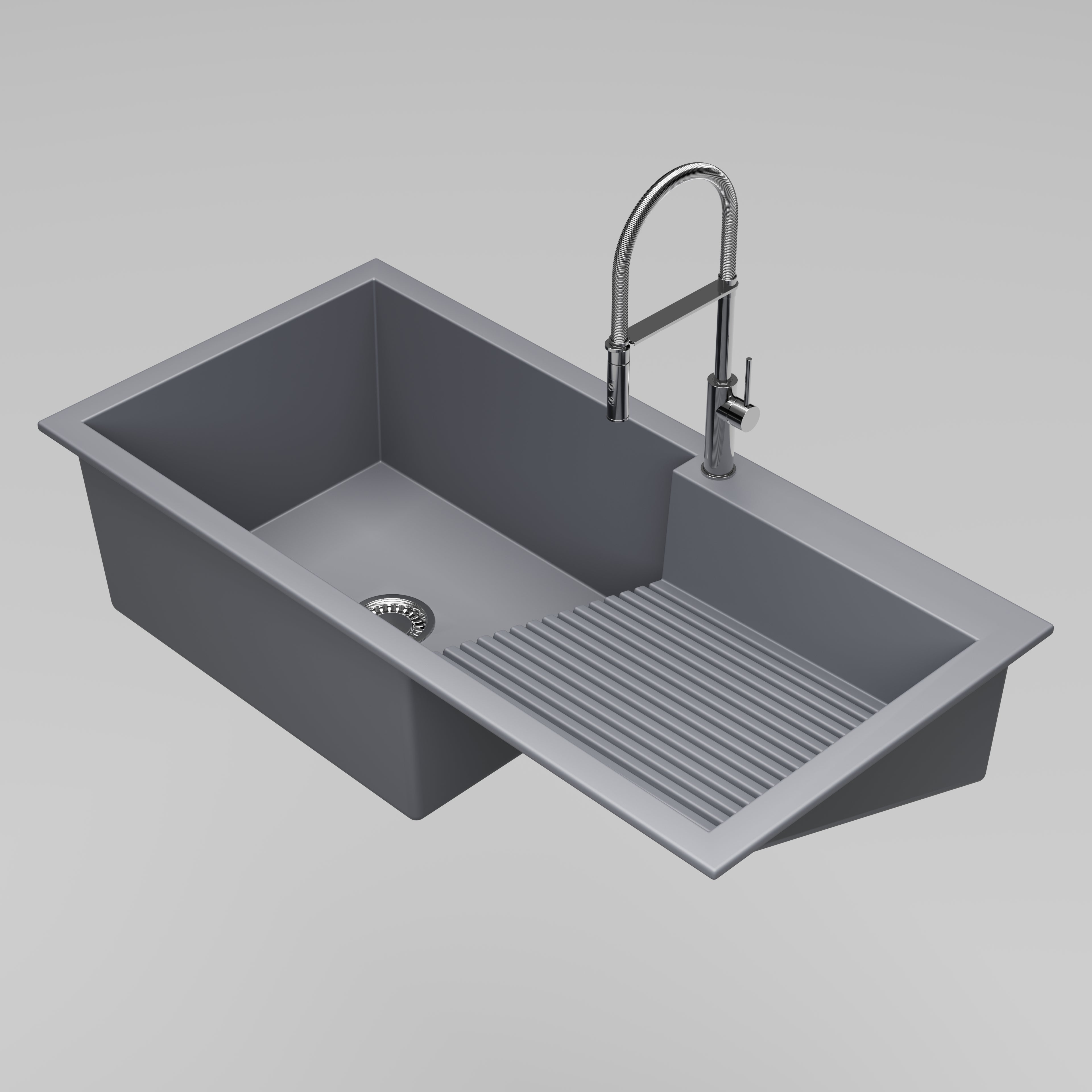 Asiatique Single Bowl Laundry Quartz Kitchen Sink (D403 - QUEEN), Granite Finish, 304 Grade SS coupling, Slop Drain, Noise Reduction Design | 40 x 20 x 10 inches