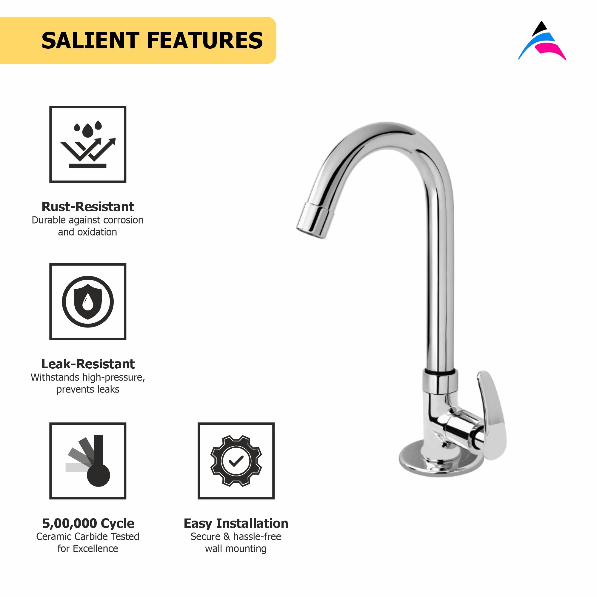 Asiatique Pillar Cock With Swivel ‘J’ Spout (N-002), Navy Series Premium CP Bath Fittings & Faucets