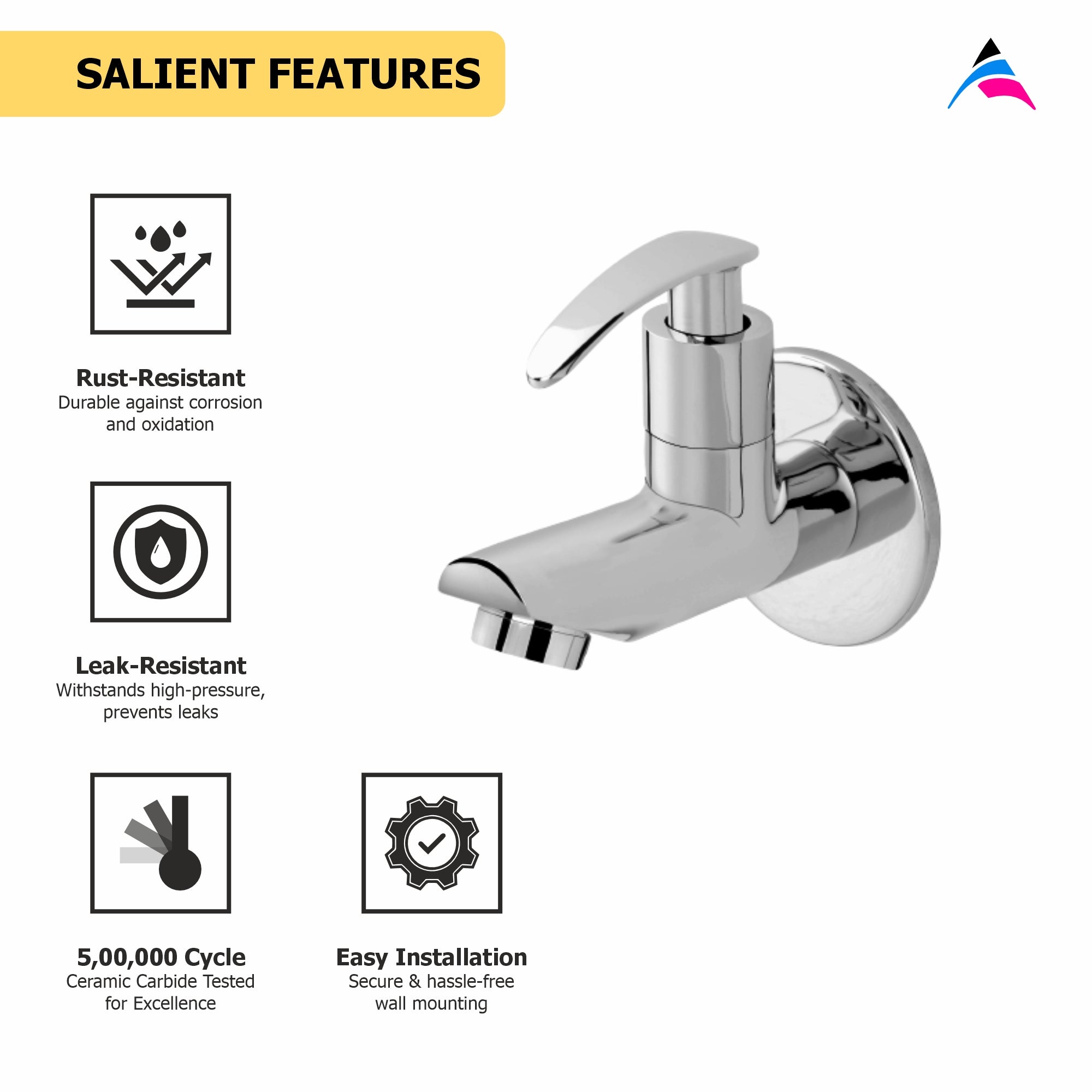 Asiatique Bib Cock With Wall Flange (N-003), Navy Series Premium CP Bath Fittings & Faucets