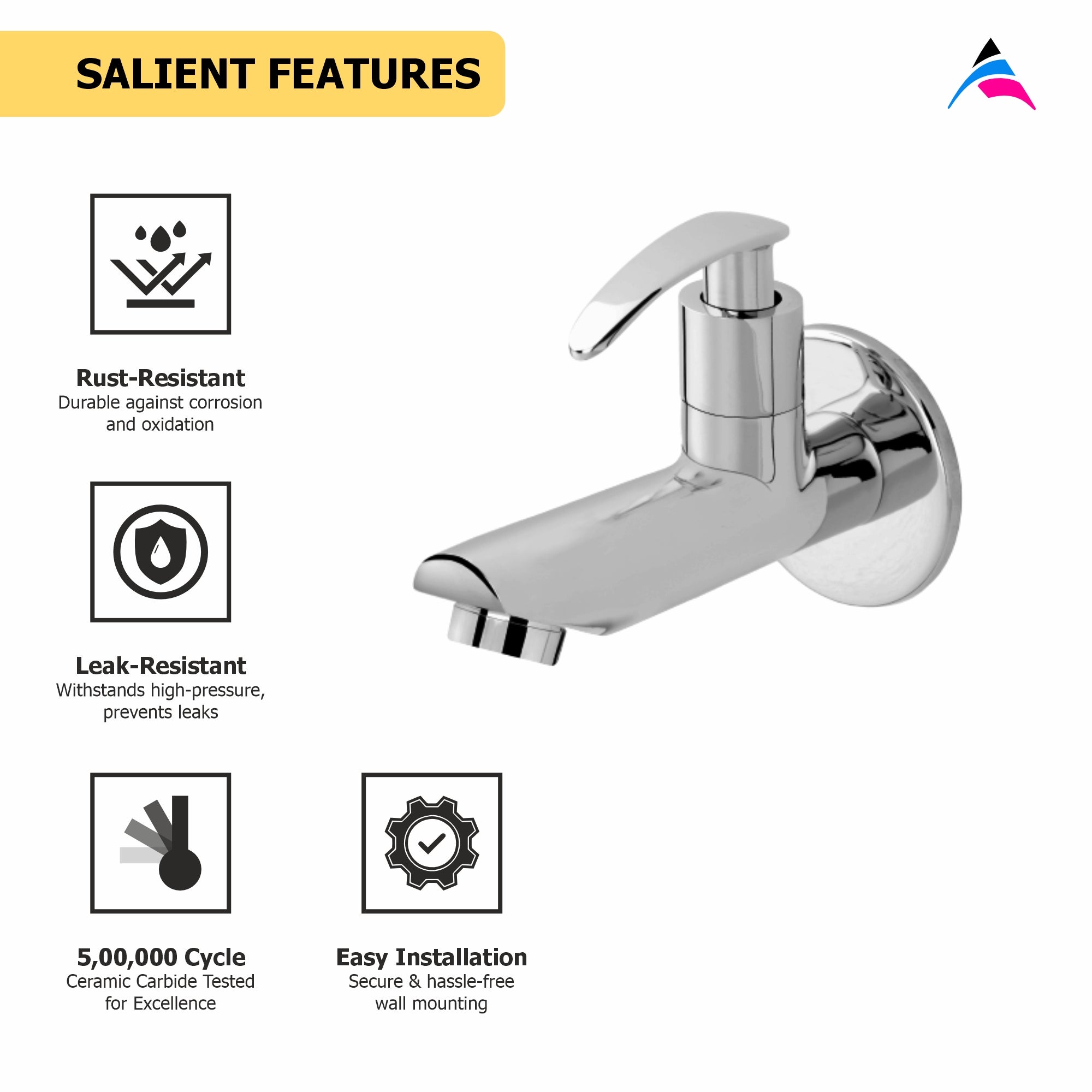 Asiatique Bib Cock Long Body With Wall Flange (N-004), Navy Series Premium CP Bath Fittings & Faucets