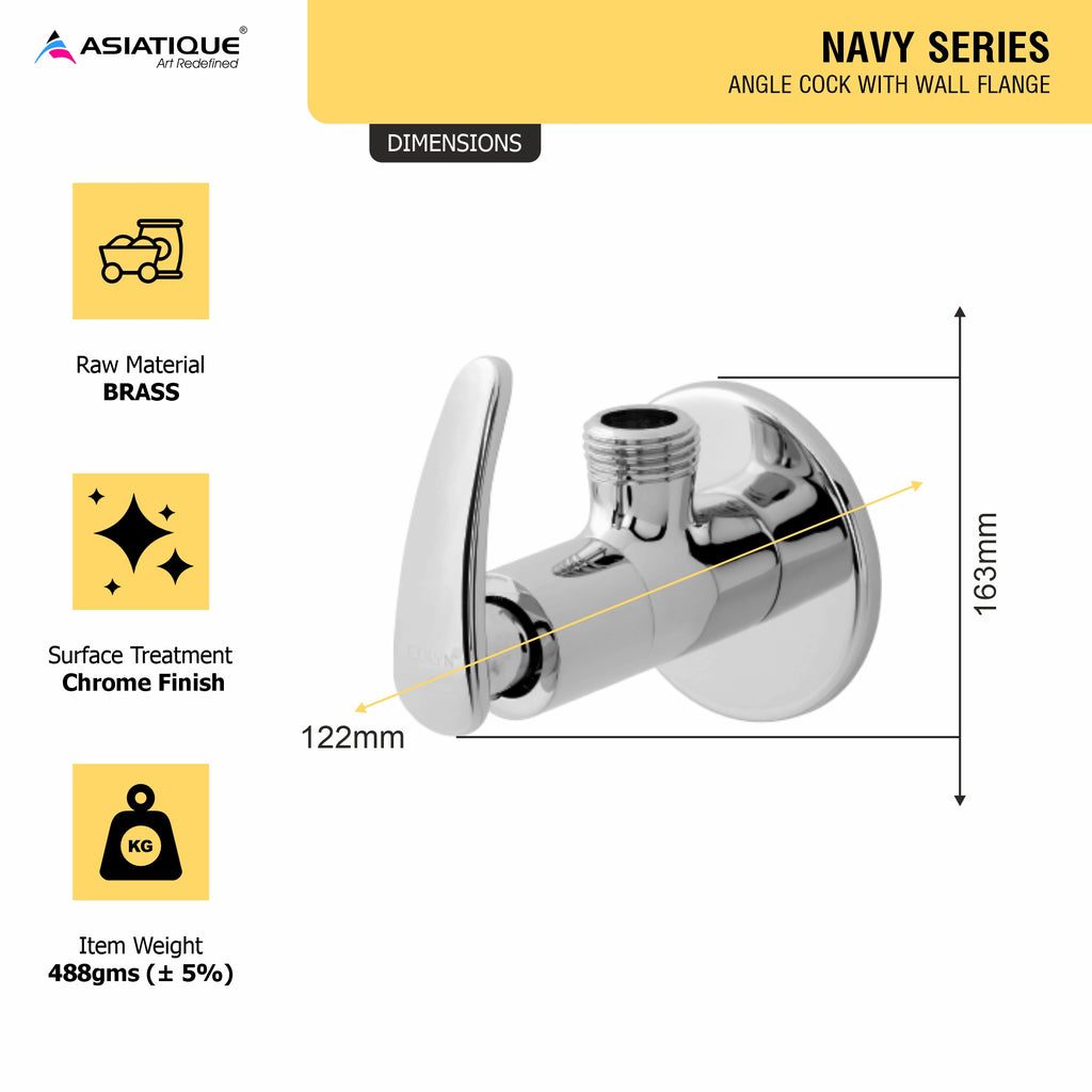 Asiatique Angle Cock With Wall Flange (N-005), Navy Series Premium CP Bath Fittings & Faucets