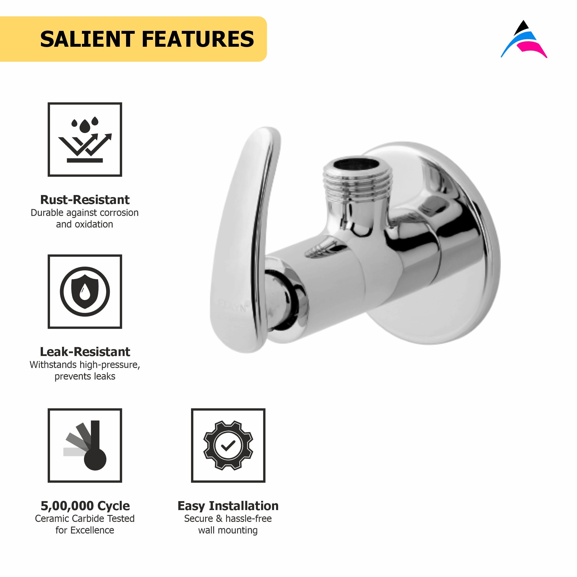 Asiatique Angle Cock With Wall Flange (N-005), Navy Series Premium CP Bath Fittings & Faucets