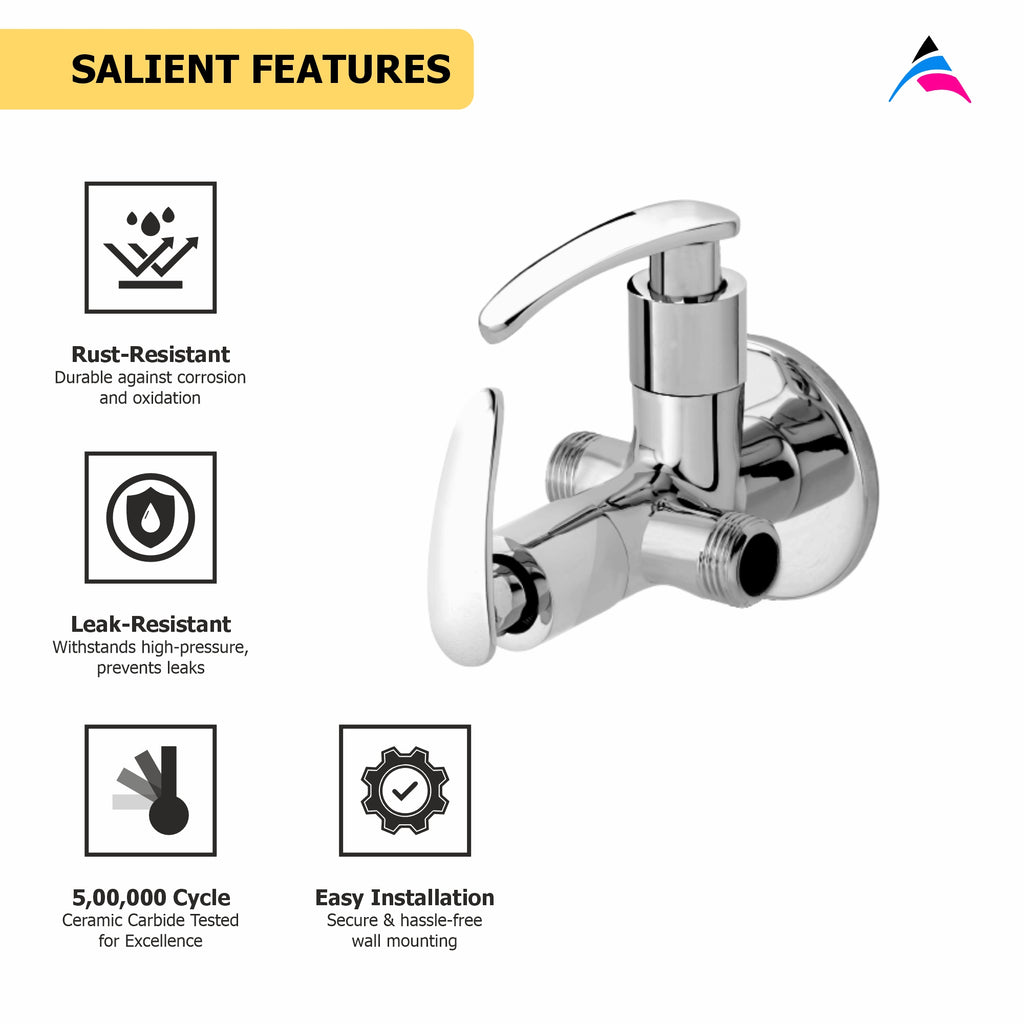 Asiatique 2 Way Angle Cock With Wall Flange (N-005TW), Navy Series Premium CP Bath Fittings & Faucets