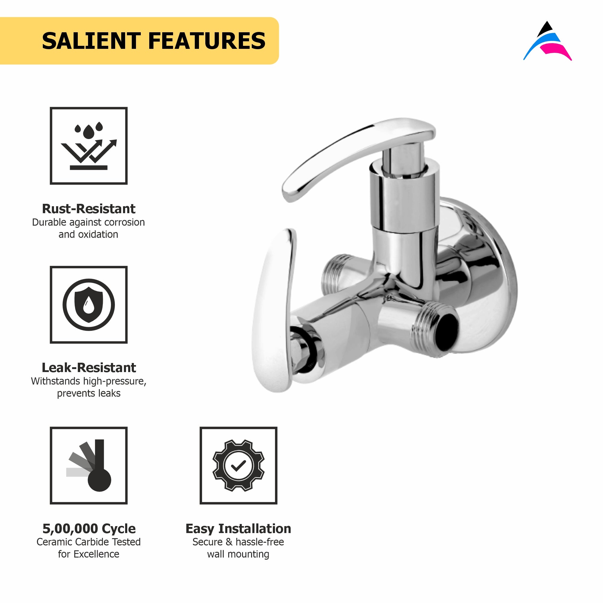 Asiatique 2 Way Angle Cock With Wall Flange (N-005TW), Navy Series Premium CP Bath Fittings & Faucets