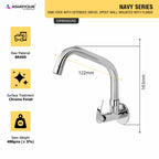 Asiatique Sink Cock With Extended Swivel Spout Wall Mounted With Flange (N-008EX), Navy Series Premium CP Bath Fittings & Faucets