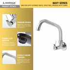 Asiatique Sink Cock With Extended Swivel Spout Wall Mounted With Flange (N-008EX), Navy Series Premium CP Bath Fittings & Faucets