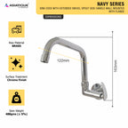 Asiatique Sink Cock With Extended Swivel Spout Side Handle Wall Mounted With Flange (N-008EX SH), Navy Series Premium CP Bath Fittings & Faucets