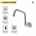 Asiatique Sink Cock With Extended Swivel Spout Side Handle Wall Mounted With Flange (N-008EX SH), Navy Series Premium CP Bath Fittings & Faucets