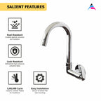 Asiatique Sink Cock With Swivel ‘J’ Spout Side Handle Wall Mounted With Flange (N-008 SH), Navy Series Premium CP Bath Fittings & Faucets