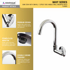 Asiatique Sink Cock With Swivel ‘J’ Spout Side Handle Wall Mounted With Flange (N-008 SH), Navy Series Premium CP Bath Fittings & Faucets