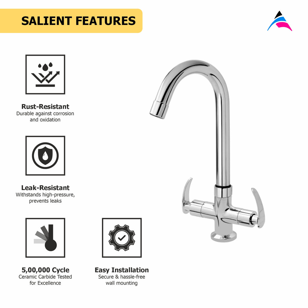 Asiatique C/H Basin Mixer With Swivel ‘J’ Spout (N-011), Navy Series Premium CP Bath Fittings & Faucets