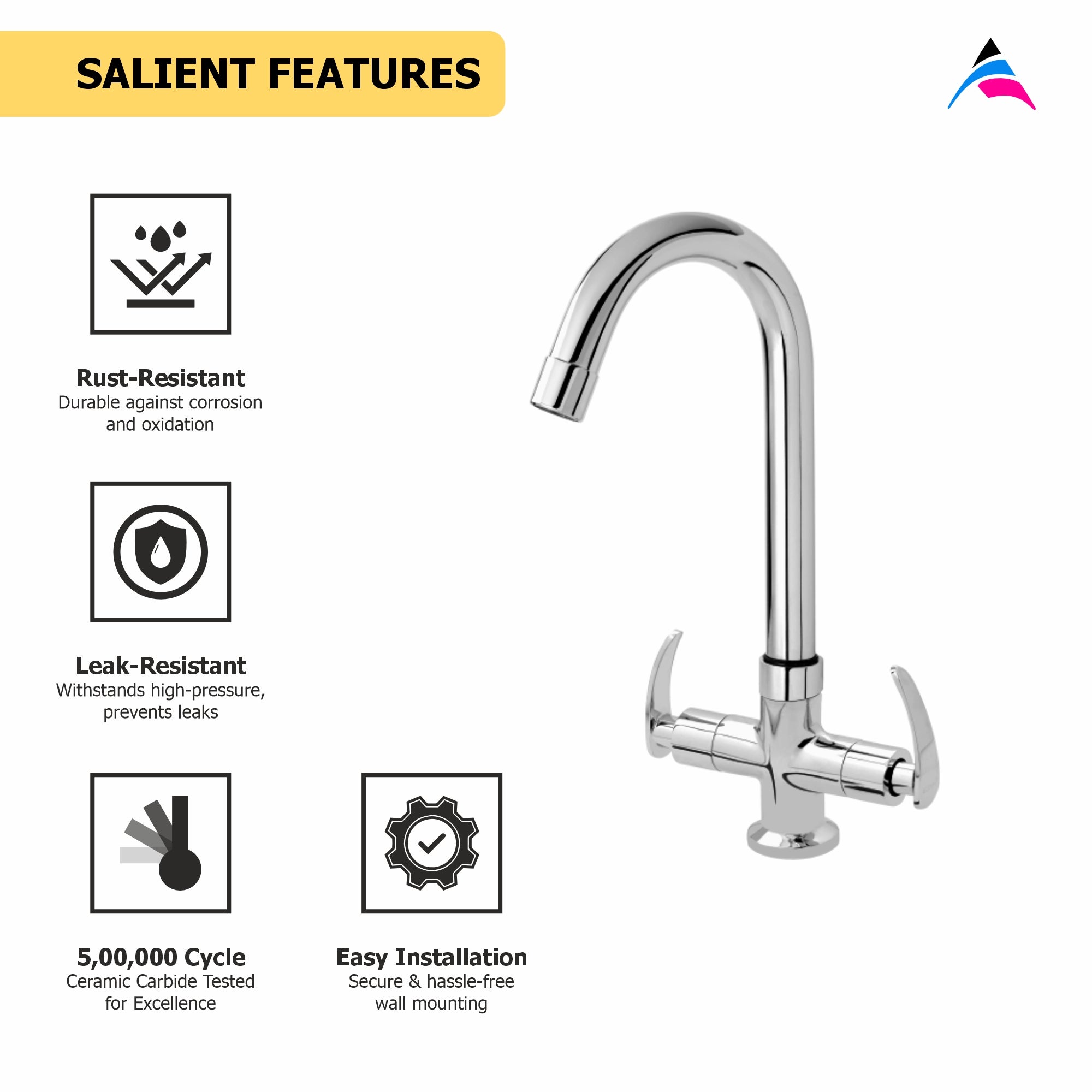 Asiatique C/H Basin Mixer With Swivel ‘J’ Spout (N-011), Navy Series Premium CP Bath Fittings & Faucets
