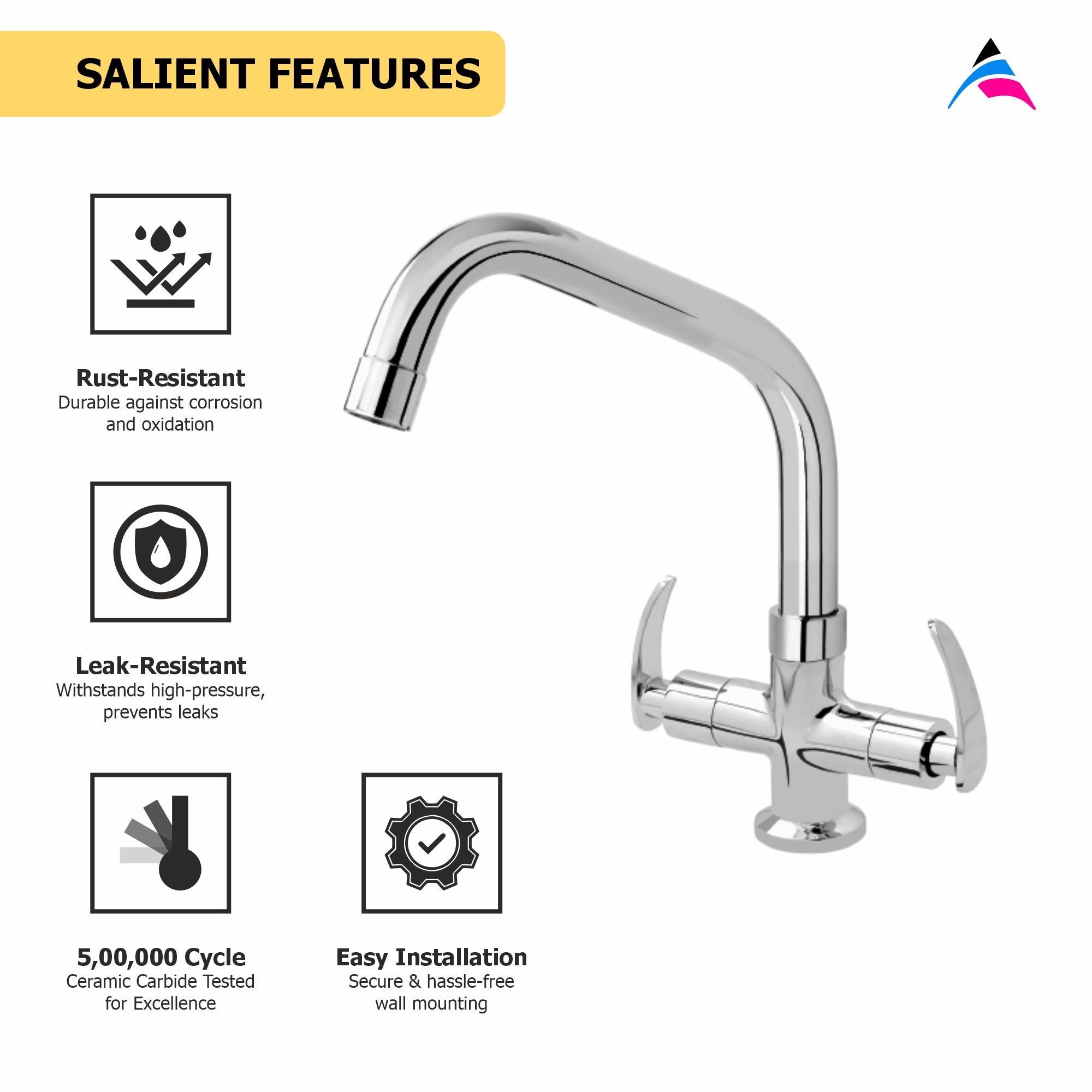 Asiatique C/H Basin Mixer With Extended Swivel Spout (N-011EX), Navy Series Premium CP Bath Fittings & Faucets