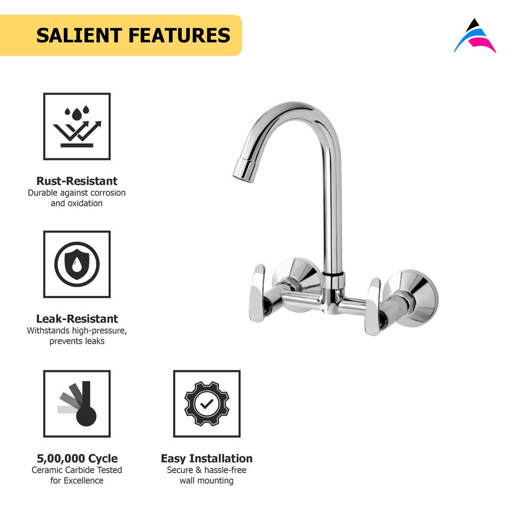 Asiatique Sink Mixer With Swivel ‘J’ Spout Wall Mounted (N-013), Navy Series Premium CP Bath Fittings & Faucets