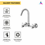 Asiatique Sink Mixer With Swivel ‘J’ Spout Wall Mounted (N-013), Navy Series Premium CP Bath Fittings & Faucets