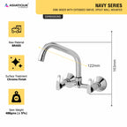Asiatique Sink Mixer With Extended Swivel Spout Wall Mounted (N-013EX), Navy Series Premium CP Bath Fittings & Faucets