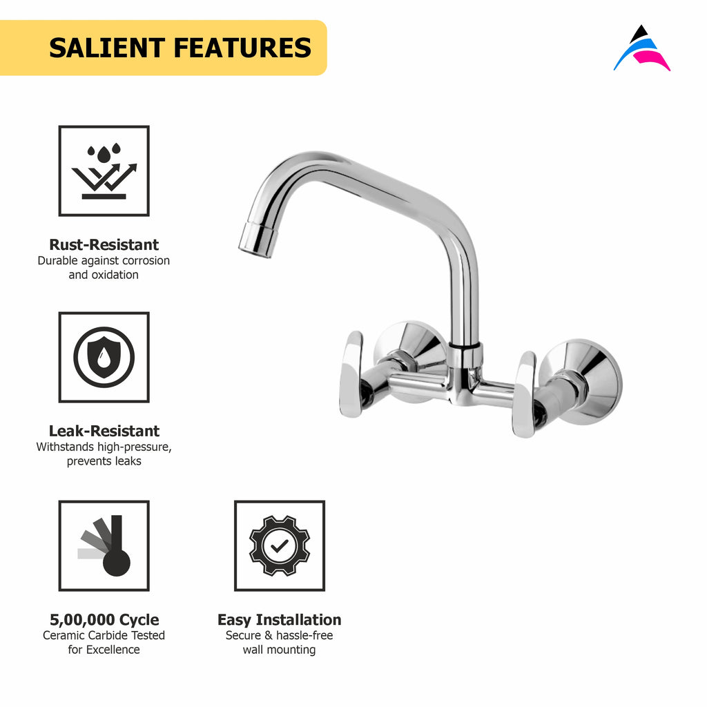 Asiatique Sink Mixer With Extended Swivel Spout Wall Mounted (N-013EX), Navy Series Premium CP Bath Fittings & Faucets