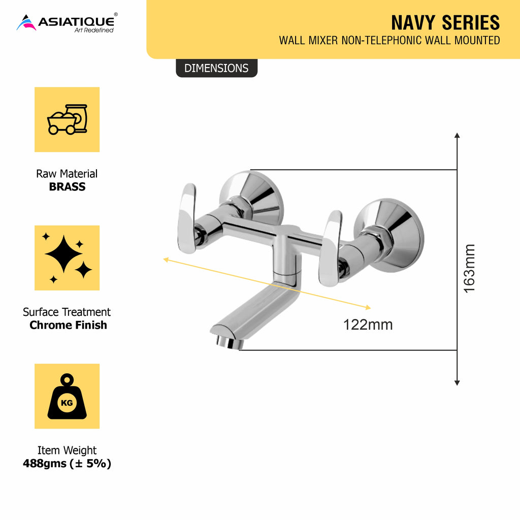 Asiatique Wall Mixer Non-Telephonic Wall Mounted (N-014), Navy Series Premium CP Bath Fittings & Faucets