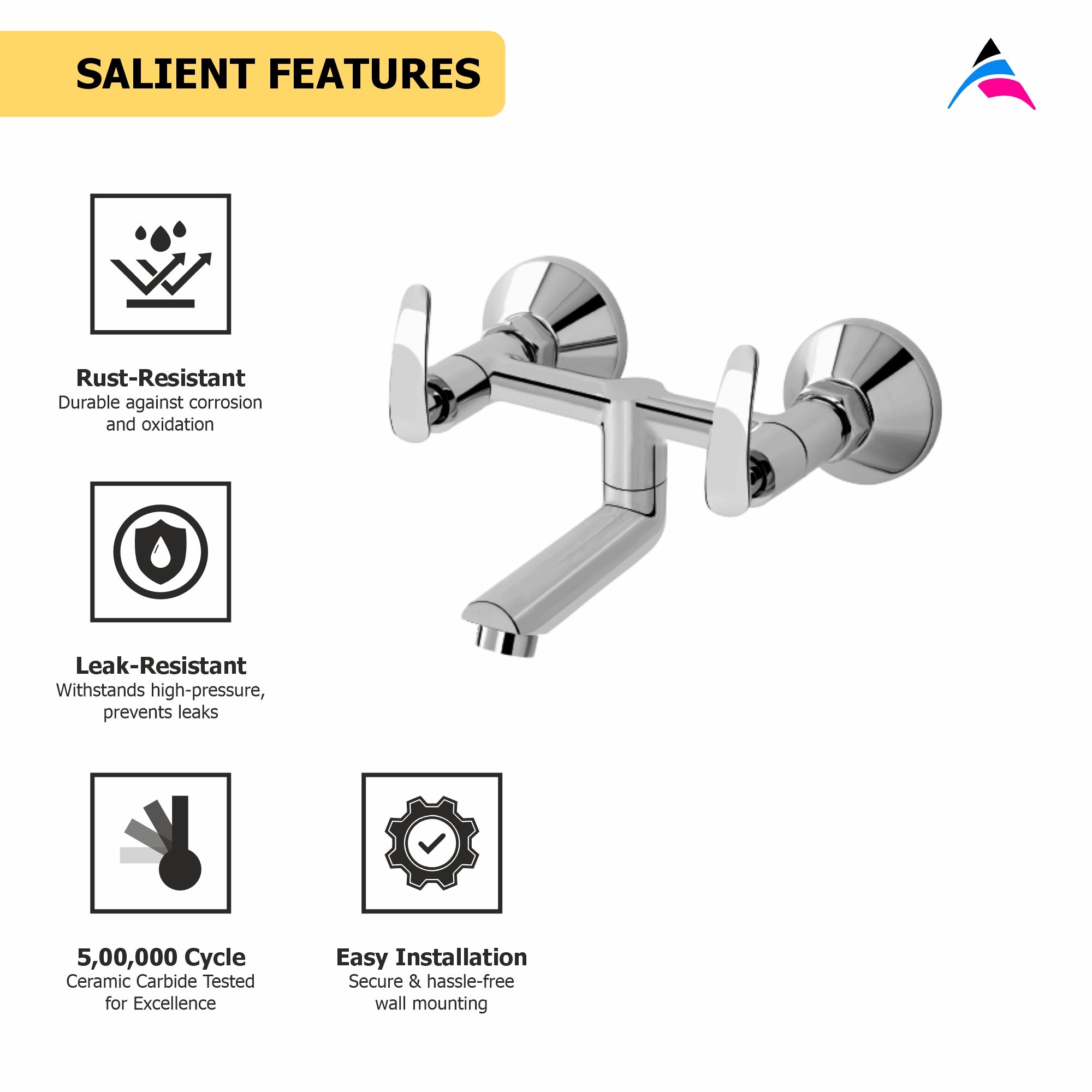 Asiatique Wall Mixer Non-Telephonic Wall Mounted (N-014), Navy Series Premium CP Bath Fittings & Faucets