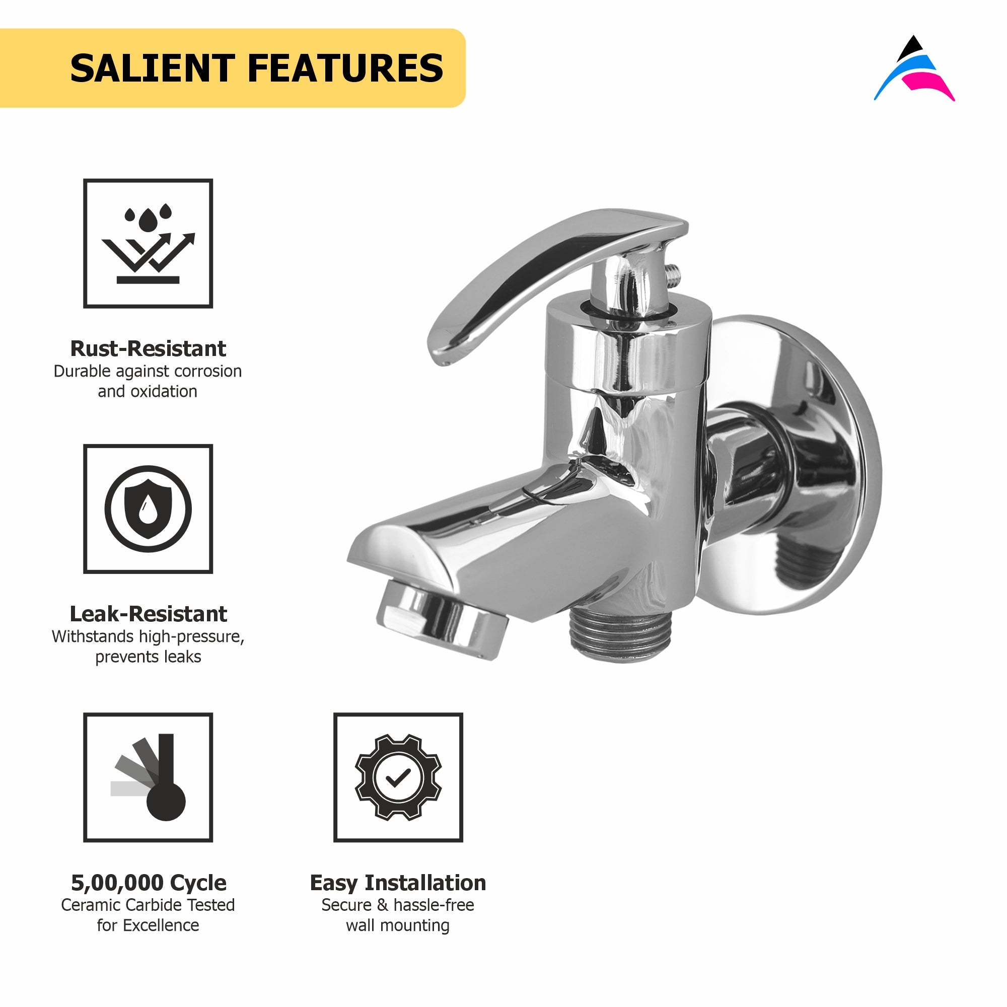 Asiatique S/L 2 in 1 Bib Cock With Wall Flange (N-015 S/L), Navy Series Premium CP Bath Fittings & Faucets