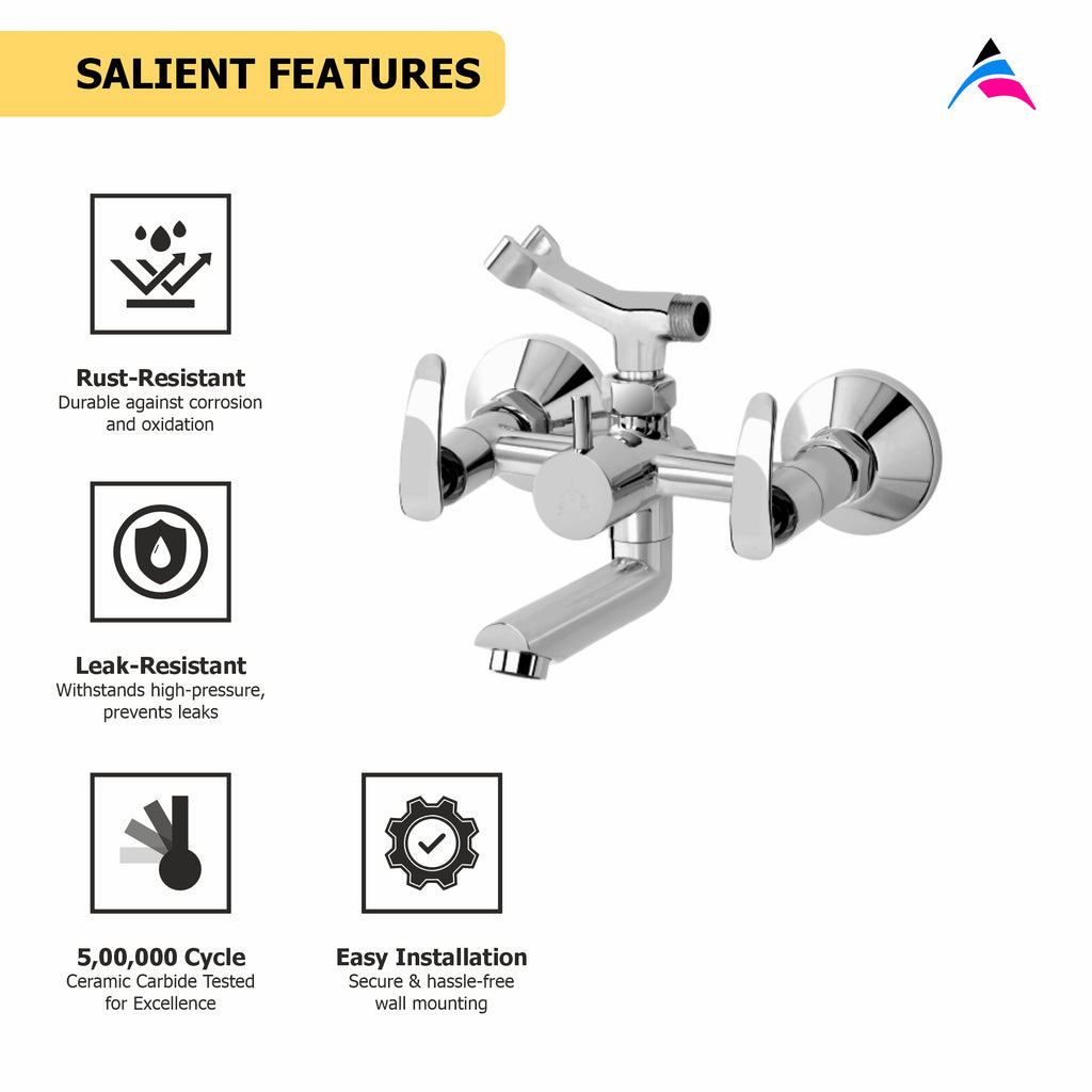 Asiatique Wall Mixer Telephonic With Crutch ARR. Of Tele. Shower (N-016), Navy Series Premium CP Bath Fittings & Faucets