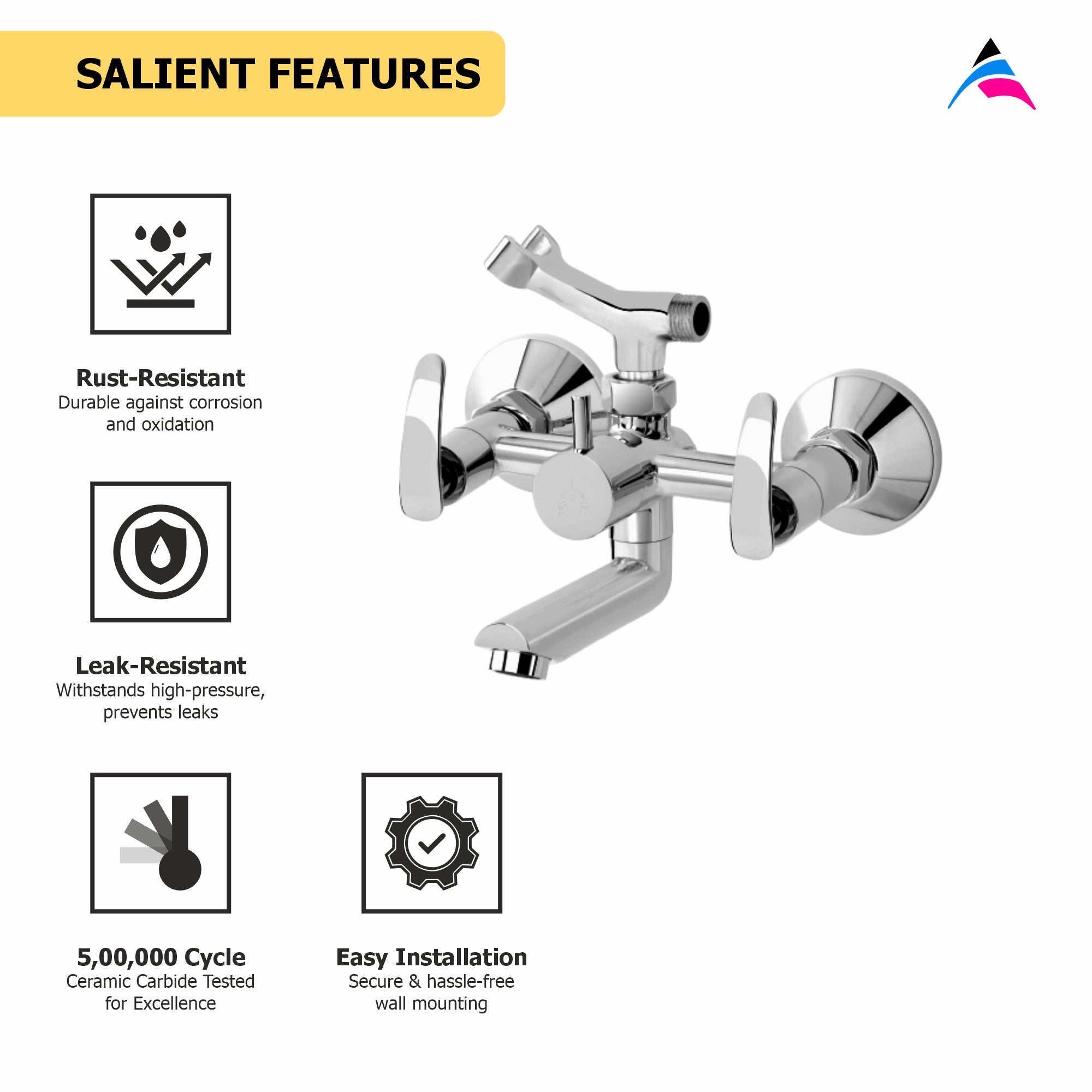 Asiatique Wall Mixer Telephonic With Crutch ARR. Of Tele. Shower (N-016), Navy Series Premium CP Bath Fittings & Faucets