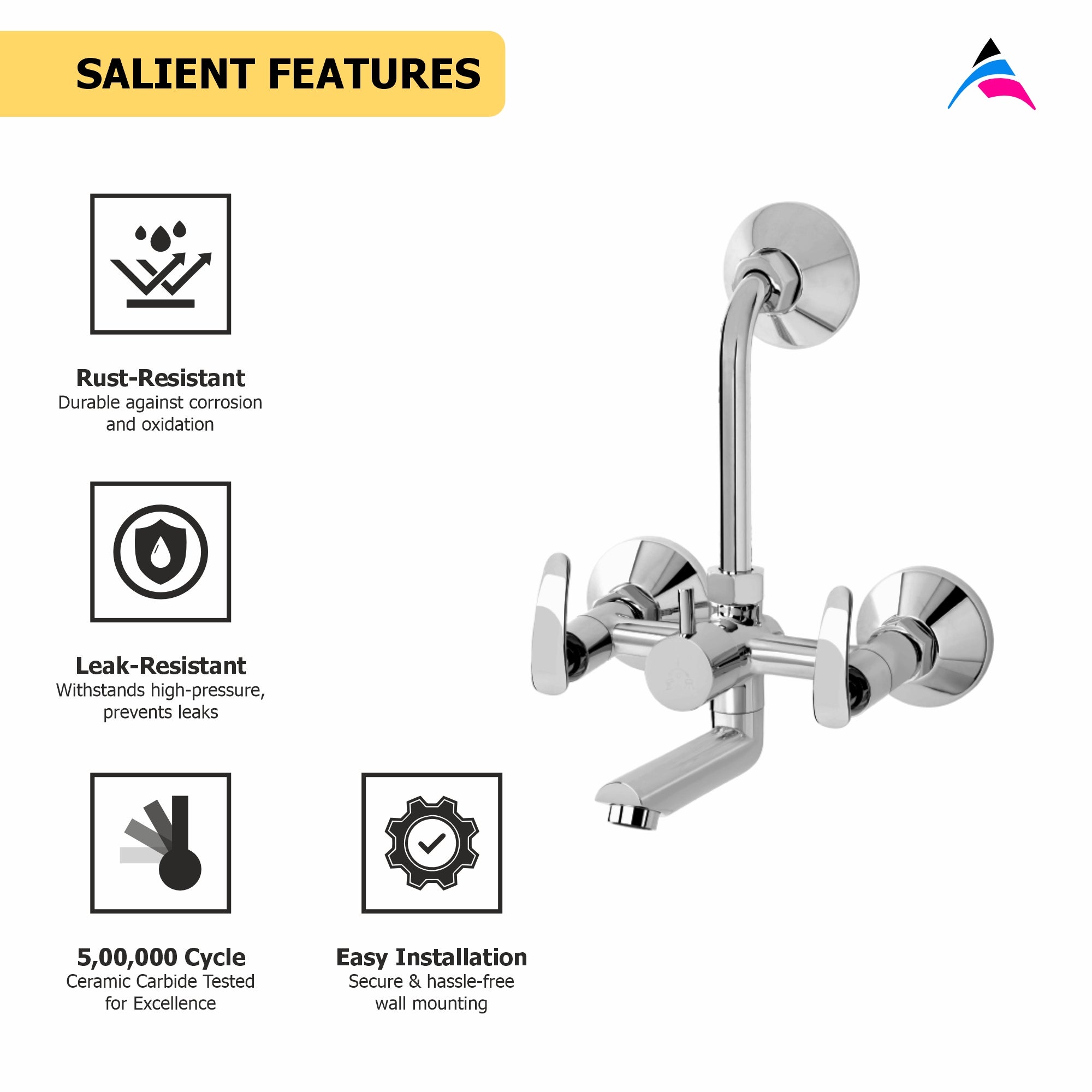 Asiatique Wall Mixer Telephonic With ‘L’ Bend for ARR. Of O/H Shower (N-017), Navy Series Premium CP Bath Fittings & Faucets