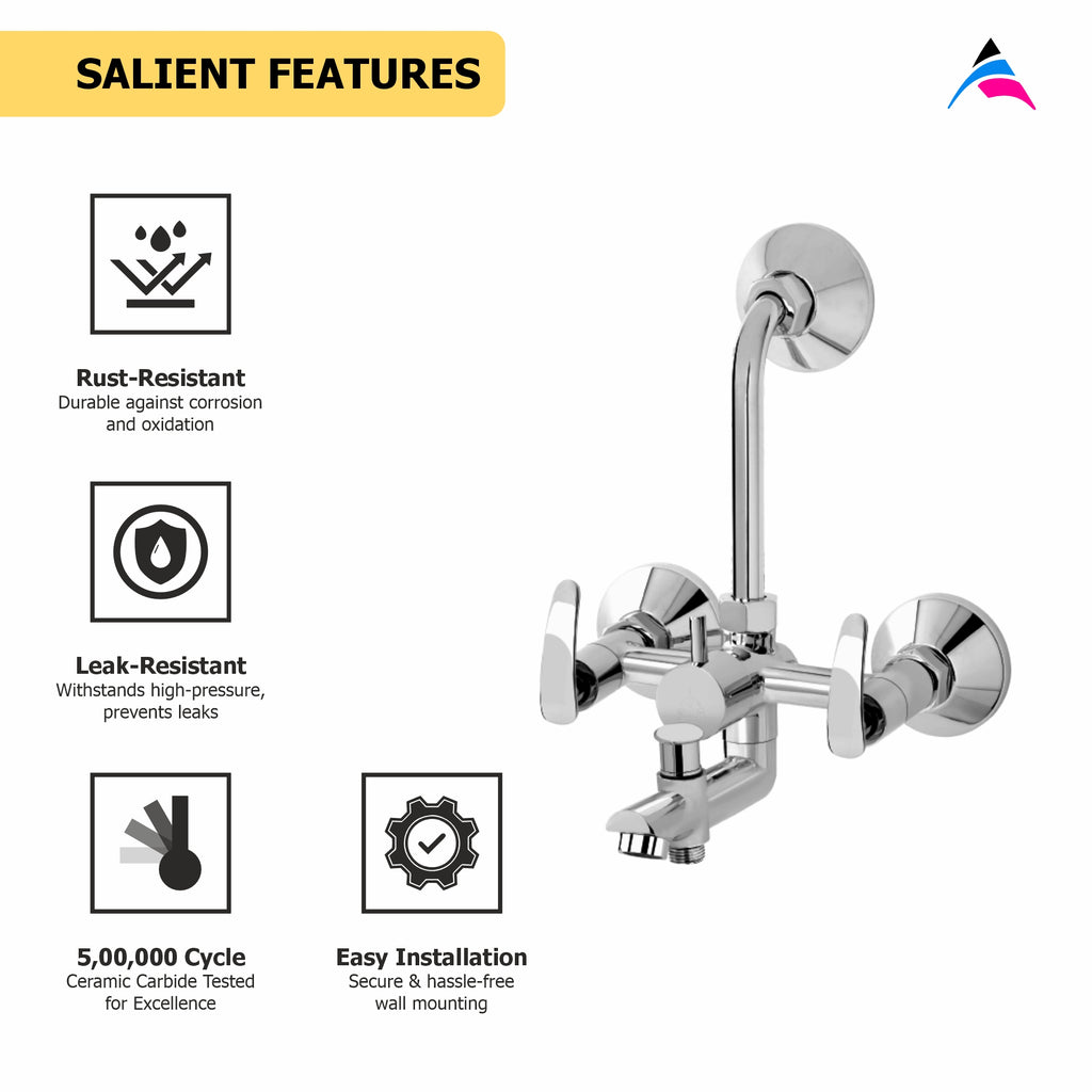 Asiatique 3 in 1 Wall Mixer With Pro. For Tele. Shower & O/H Shower (N-018), Navy Series Premium CP Bath Fittings & Faucets